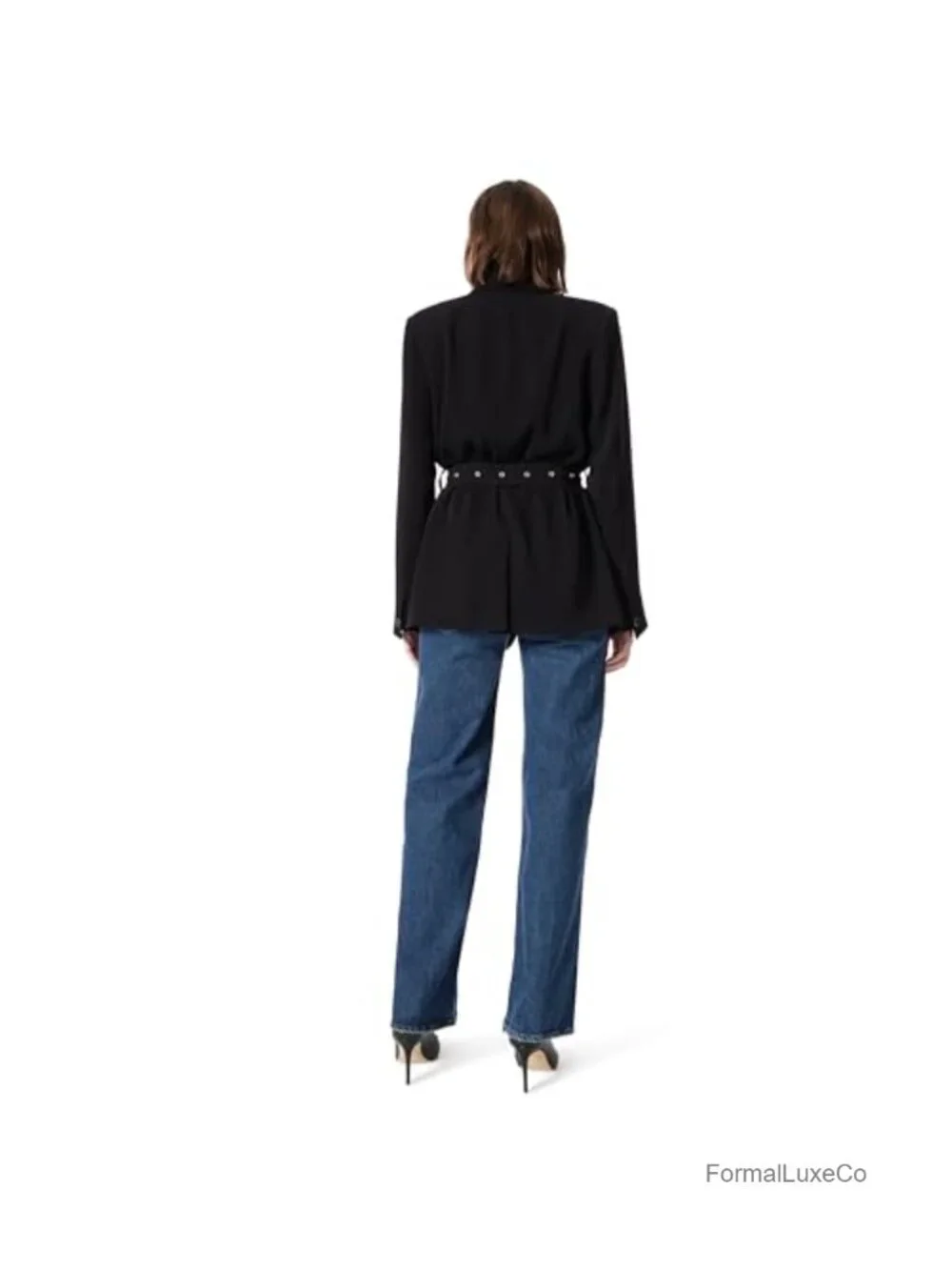 Oversized Double Breasted Belted Wide Blazer with Pockets